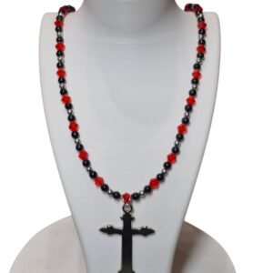 Collar Cruz Gótica Cuentas Rojo