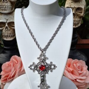 Collar Cruz Pentagrama Rojo