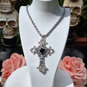 Collar Cruz Pentagrama Negra