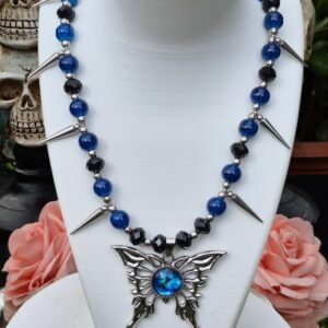 Collar Mariposa Ojo con Púas Azul