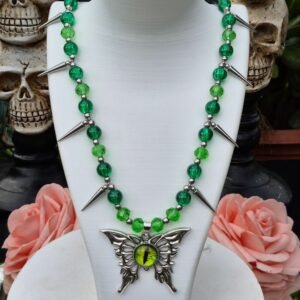 Collar Mariposa Ojo con Púas Verde